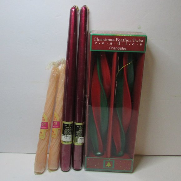 set 3 wax candles Hallmark twisted pink Colonial burgundy Christmas feathertwist - Picture 1 of 5